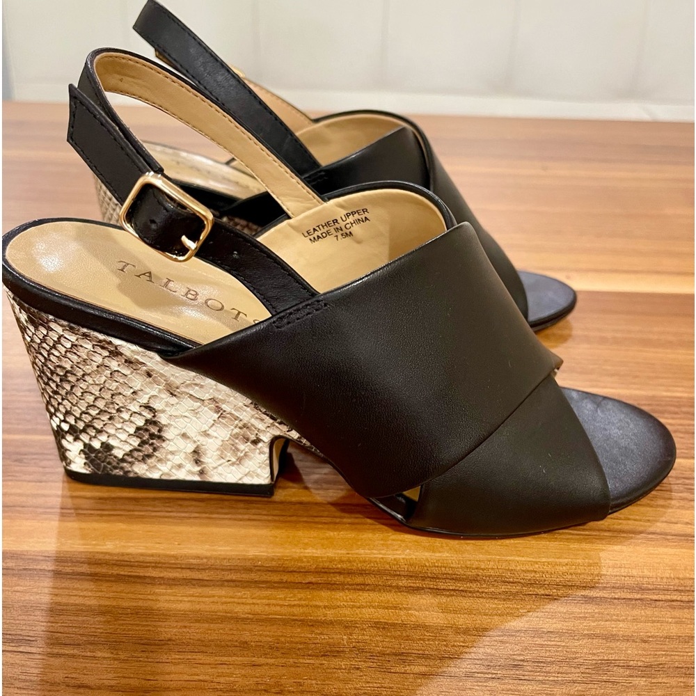 Talbots Amberley Slingback Wedge Sandal- Vachetta Black/Snake print